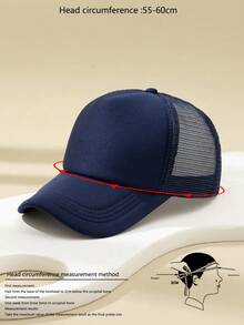 Men Solid Trucker Hat - Navy Blue - View 3