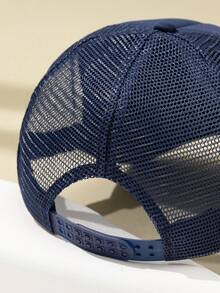 Men Solid Trucker Hat - Navy Blue - View 4