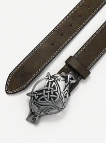 Men Wolf Decor Buckle Belt - Khaki - View 3