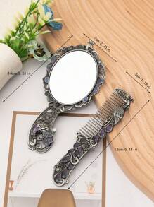 Bộ 2 chiếc gương và lược trang trí hoa - Nhiều màu - Xem 5