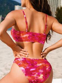 Tie Dye Smocked Summer Beach Bikini Set - Multicolor - View 2