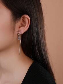 1對情人節聖誕裝飾十字形假珍珠和鑽石釦耳環，適用於少女約會浪漫禮物 - 彩色 - 查看 6