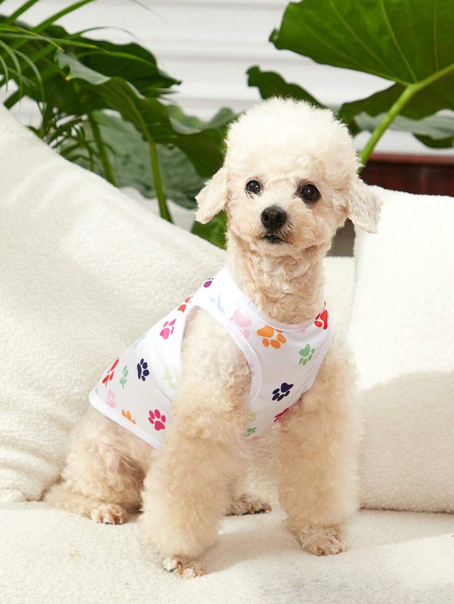 PETSIN 1pc Paw Print Pet Tank For Dog And Cat For Summer - Orange - View 1