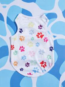 PETSIN 1pc Paw Print Pet Tank For Dog And Cat For Summer - Orange - View 2