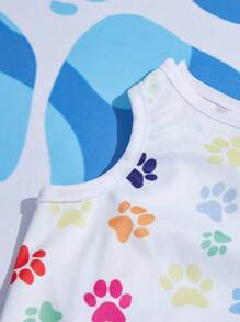 PETSIN 1pc Paw Print Pet Tank For Dog And Cat For Summer - Orange - View 5