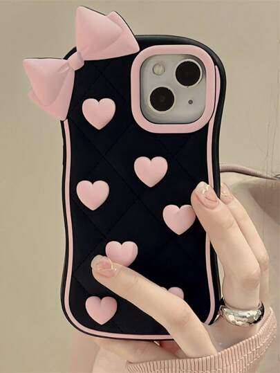 Cute Heart Bowknot Cartoon Bowknot Phone Case, Compatible With Iphone 12, 13, 14 Pro, Cartoon Girl Design Waterproof Shockproof Anti-Fall Scratch Resistant