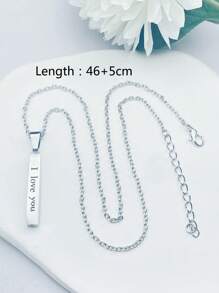 Fashionable and Popular Men Letter Graphic Geo Charm Necklace Stainless Steel for Jewelry Gift and for a Stylish Look - Silver - View 4