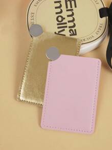 1 gương trang điểm bỏ túi mini bằng thép không gỉ màu vàng PU cho chuyến đi - Vàng - Xem 1