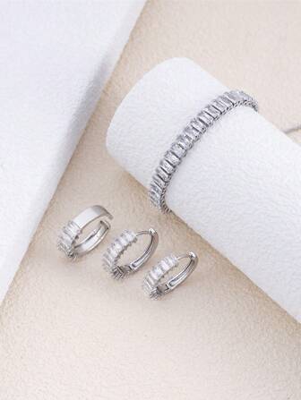 4入組方晶鋯石裝飾首飾套裝