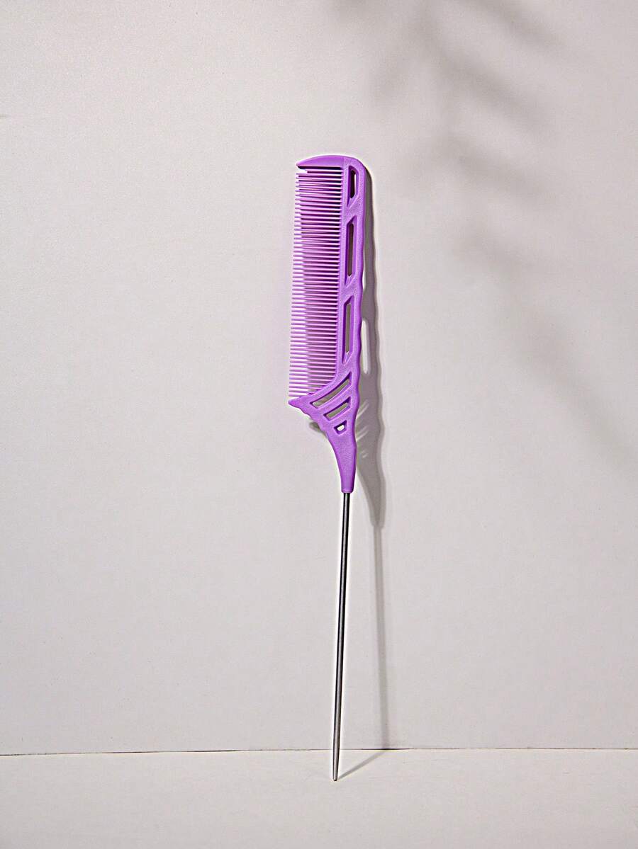 1pc Plain Rat Tail Design Hair Comb With Fine Tooth Long Steel Pin For Women Styling Parting Heat Resistant Anti Static, Hair Parting & Teasing, Heat Resistant, For All Types Hair Styling, For Women Girls - Purple - View 1