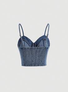 SHEIN MOD Hanky Hem Bustier Cami Denim Top - Light Wash - View 2