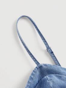 SHEIN MOD Hanky Hem Bustier Cami Denim Top - Light Wash - View 3