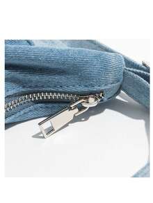 Bolso de lona y denim de diseño único, bolso de hombro plisado versión coreana 2024, bolso bandolera de cuadros a cuadros - Azul - Ver 4