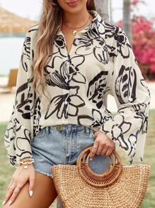 GENKIRA 印花荷葉袖襯衫 - 彩色 - 查看 1