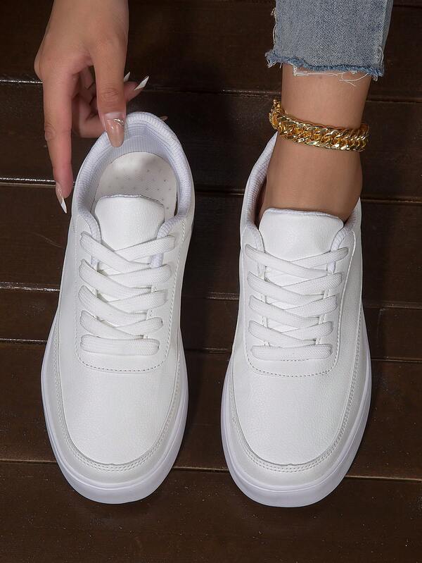 Women Minimalist Laceup Front Casual Shoes, Sporty Outdoor Skate Shoes SHEIN UK