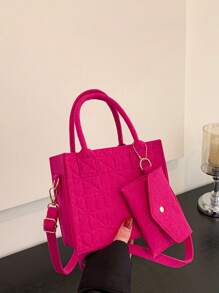 Mini Square Bag Double Handle With Coin Purse - Hot Pink - View 1