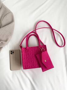 Mini Square Bag Double Handle With Coin Purse - Hot Pink - View 8