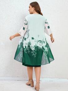 SHEIN LUNE Đầm Plus Size Trọn gói Hoa Boho - Màu xanh lá cây đậm - Xem 2
