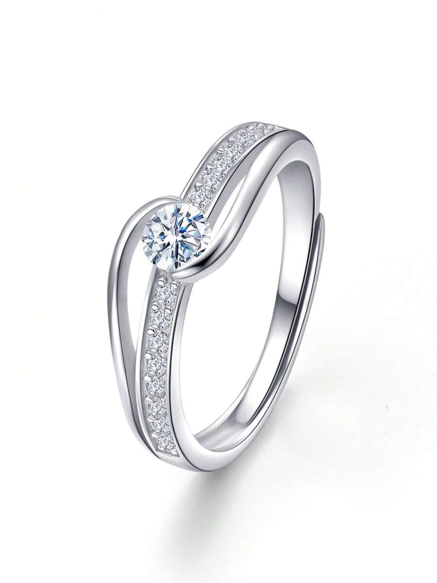 1件天然珍珠和鋯石晶體閃亮時尚銀戒指,適合約會和情人節、聖誕節浪漫禮物的少女 - 彩色 - 查看 1