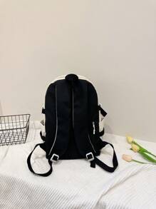 Kids Smile Pattern Adjustable-strap Decor Zipper Classic Backpack For School - Black - View 5