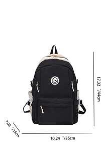 Kids Smile Pattern Adjustable-strap Decor Zipper Classic Backpack For School - Black - View 3