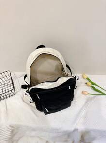 Kids Smile Pattern Adjustable-strap Decor Zipper Classic Backpack For School - Black - View 4