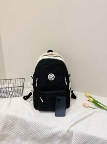 Kids Smile Pattern Adjustable-strap Decor Zipper Classic Backpack For School - Black - View 6