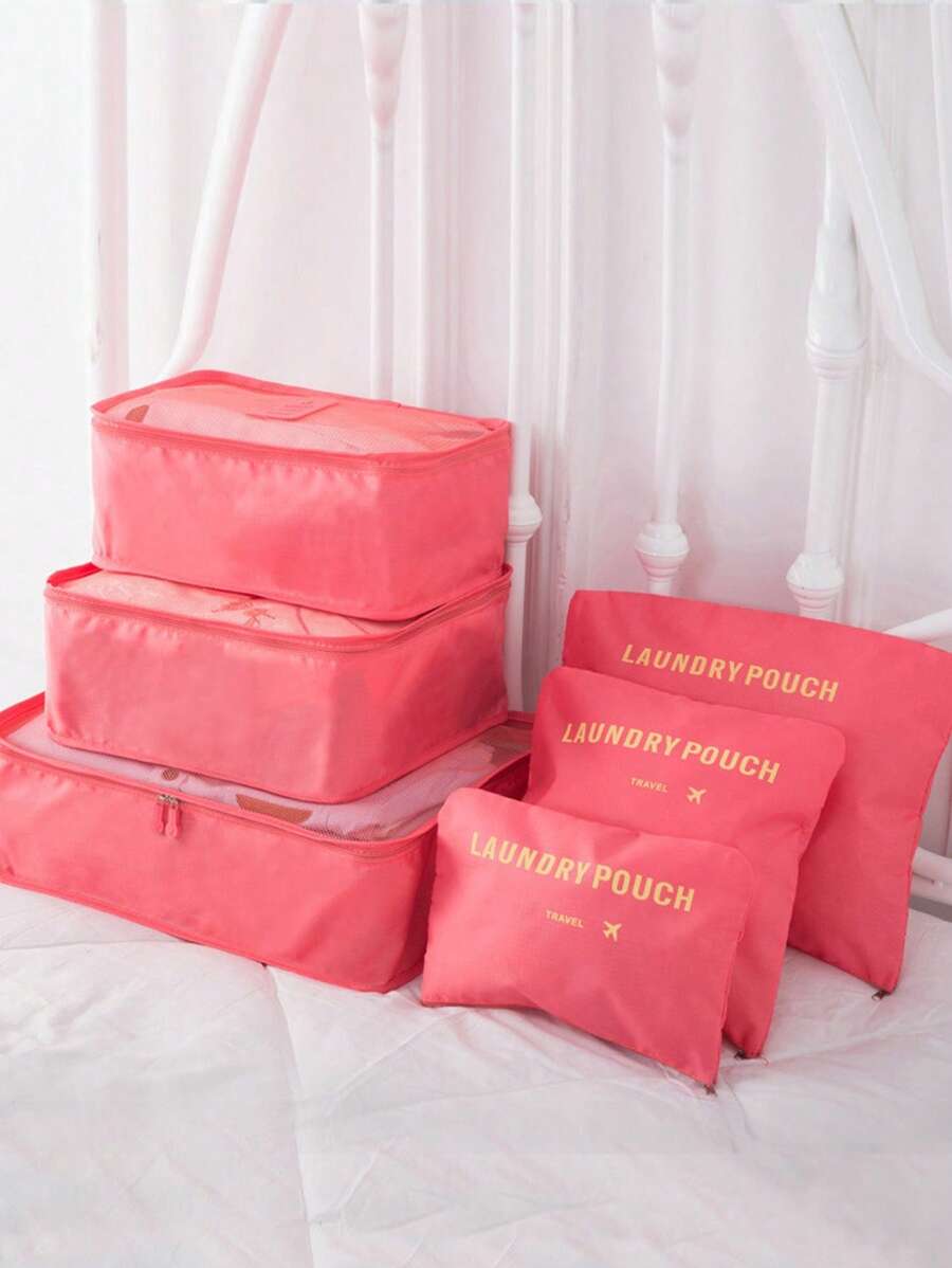 Bộ 6 túi đựng đồ du lịch cho quần áo, tủ quần áo, vali, túi đựng đồ du lịch - Màu Hồng Tươi - Xem 1