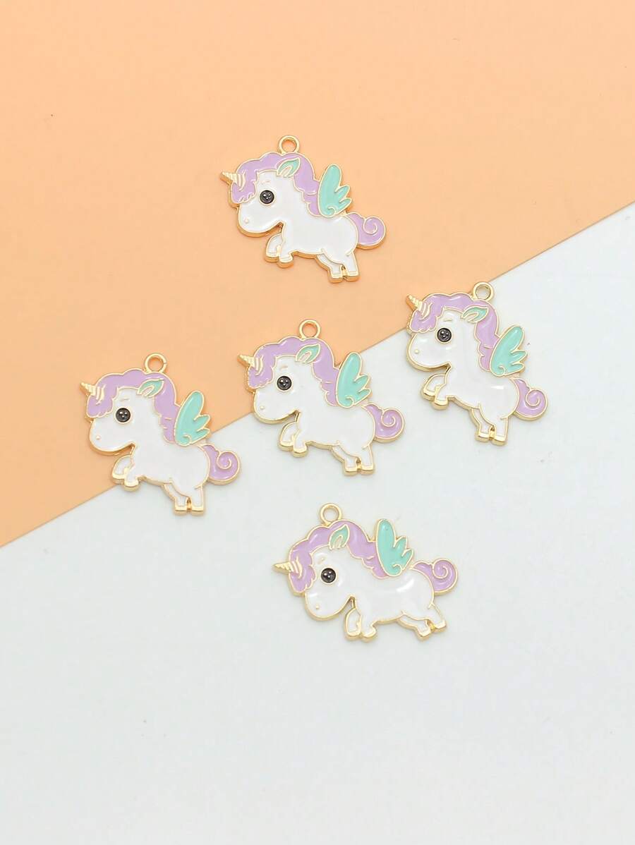5入組/套女士時尚鋅合金獨角獸DIY吊墜用於DIY珠寶製作 - 彩色 - 查看 1