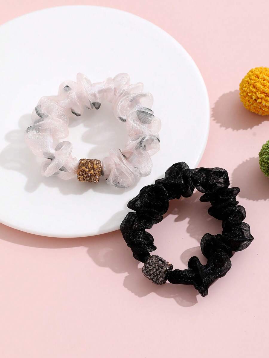 2入組水鑽裝飾大腸髮圈 - 彩色 - 查看 1