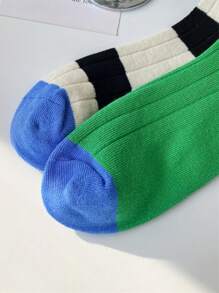 1 par de calcetines deportivos de mujer con diseño de rayas de moda para la vida diaria, calcetines de otoño - Multicolor - Ver 3