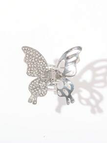 Rhinestone bướm thiết kế tóc móng vuốt - Bạc - Xem 1
