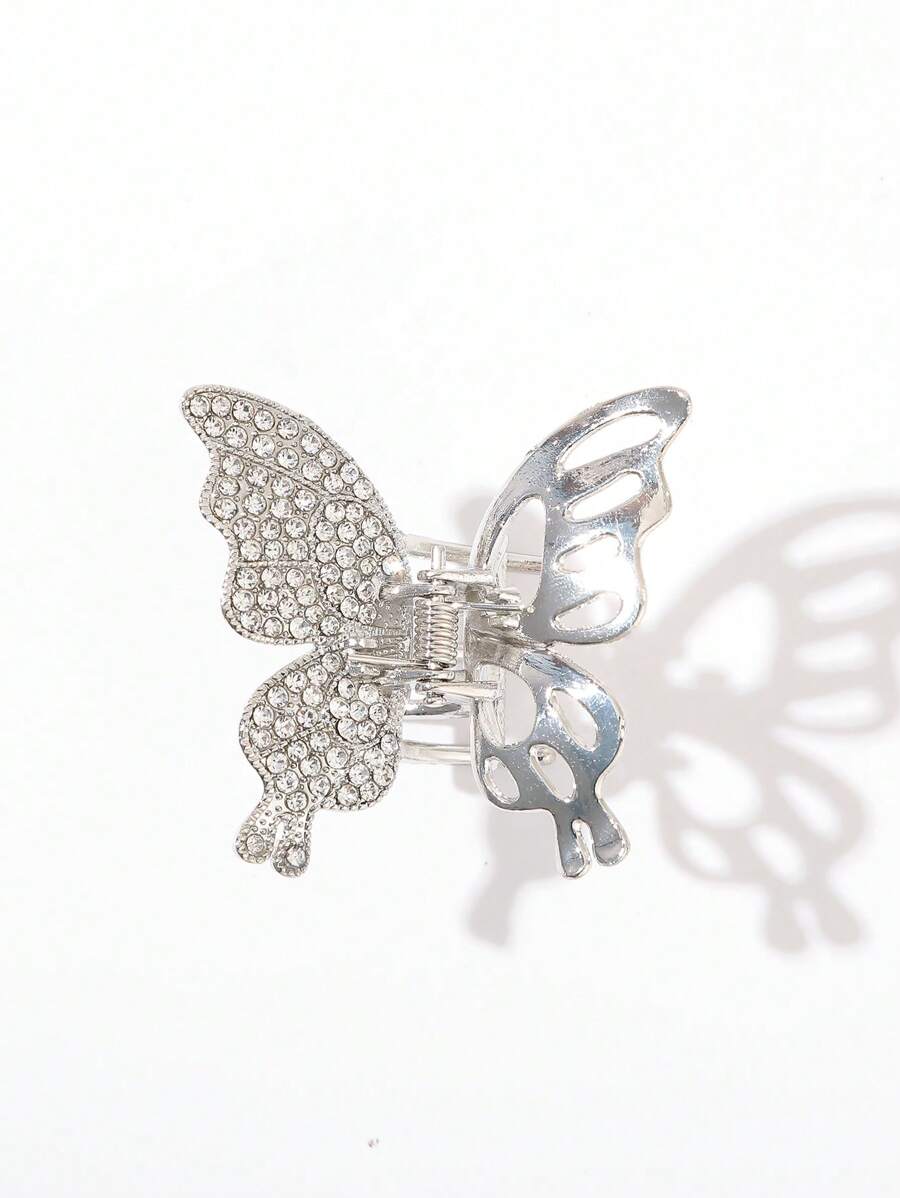 Rhinestone bướm thiết kế tóc móng vuốt - Bạc - Xem 1