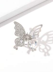 Rhinestone bướm thiết kế tóc móng vuốt - Bạc - Xem 2