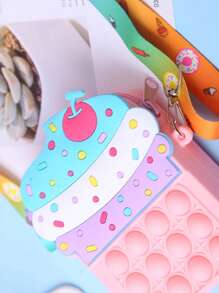 1 件儿童硅胶冰淇淋形拉链零钱包、斜挎包，适合户外使用 - 粉色 - 查看 4