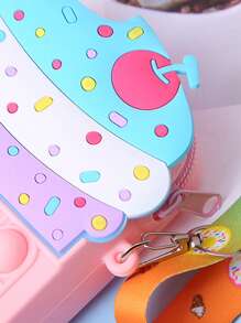 1 件儿童硅胶冰淇淋形拉链零钱包、斜挎包，适合户外使用 - 粉色 - 查看 5