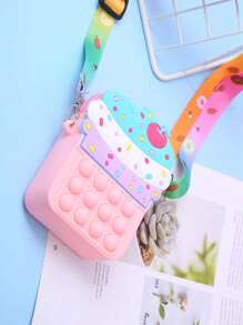 1 件儿童硅胶冰淇淋形拉链零钱包、斜挎包，适合户外使用 - 粉色 - 查看 6