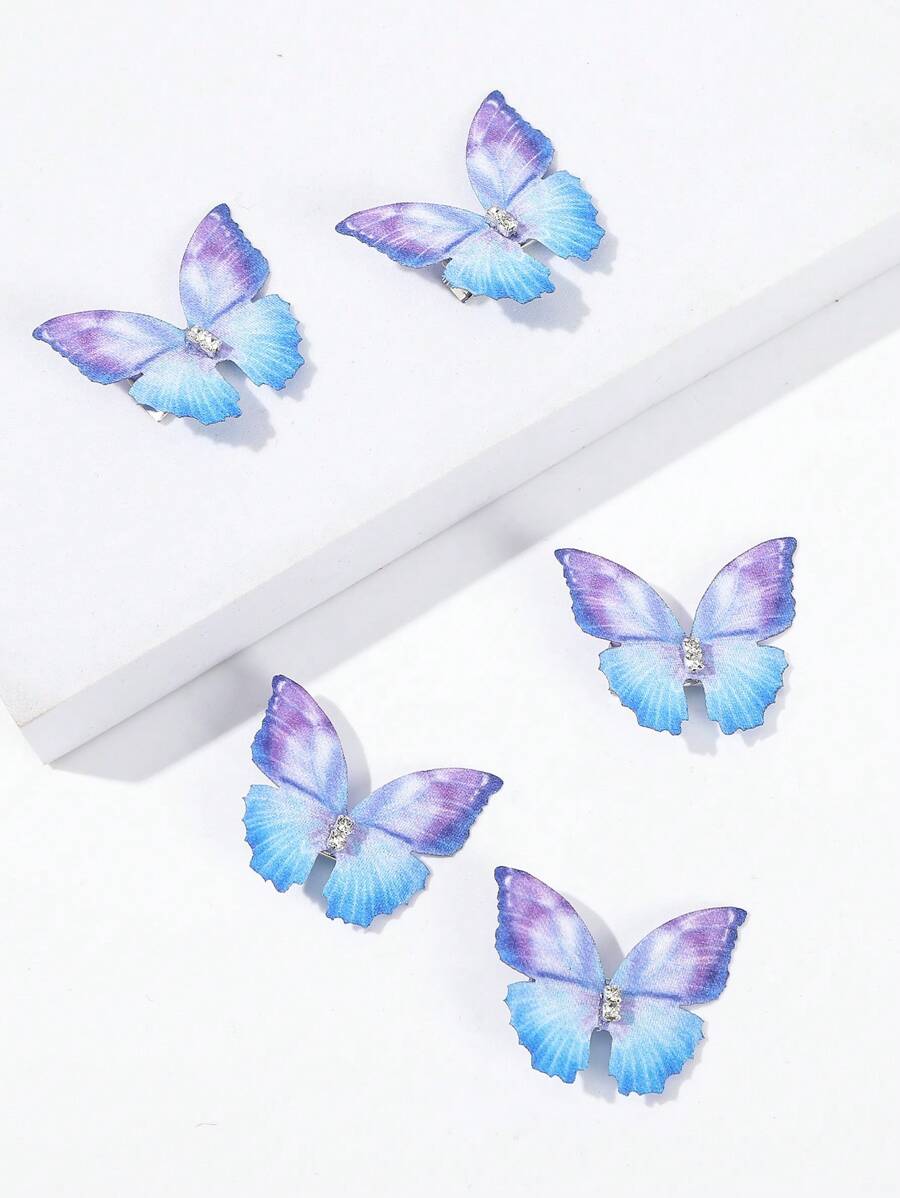 5入組水鑽裝飾蝴蝶設計髮夾 - 彩色 - 查看 1