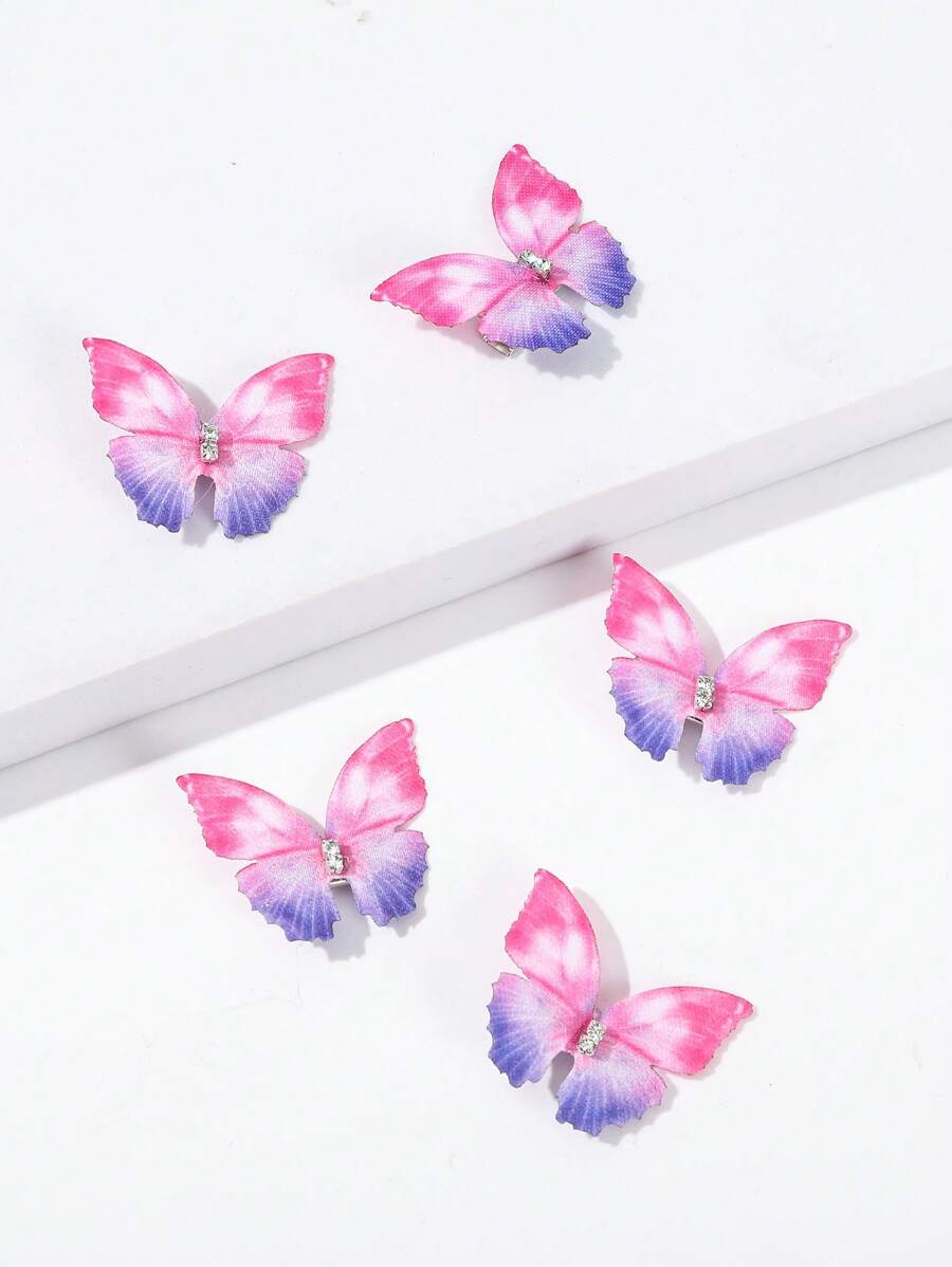 5pcs Rhinestone Decor Butterfly Design Hair Clip - Multicolor - View 1
