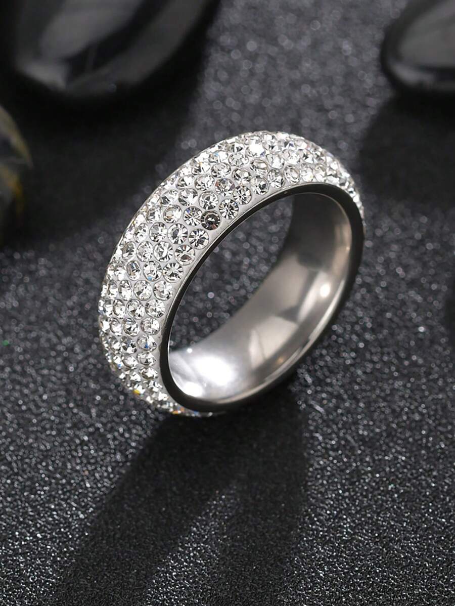 1入組魅力四射不銹鋼水鑽裝飾圓環適合女士日常裝飾 - 銀色 - 查看 1