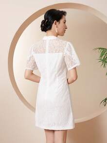 Vestido unicolor con encaje sin vestido de tirantes - Blanco - Ver 2