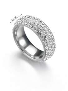 1入組魅力四射不銹鋼水鑽裝飾圓環適合女士日常裝飾 - 銀色 - 查看 3