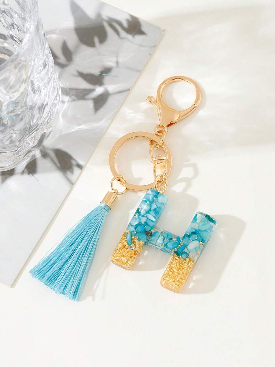 Móc khóa tua rua & chữ cái - Nhiều màu - Xem 1