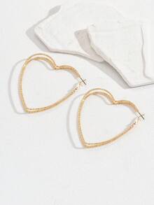 愛心設計圓耳環 - 金黃色 - 查看 2