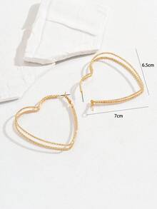 愛心設計圓耳環 - 金黃色 - 查看 4