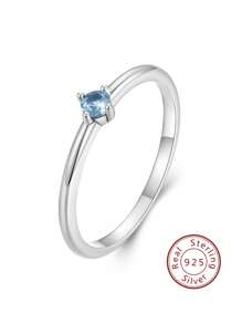 1入組時尚方晶鋯石裝飾銀戒指適合女士日常裝飾 - 銀色 - 查看 1