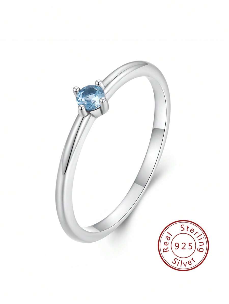 1入組時尚方晶鋯石裝飾銀戒指適合女士日常裝飾 - 銀色 - 查看 1