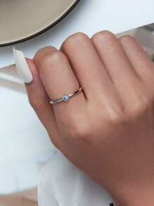1入組時尚方晶鋯石裝飾銀戒指適合女士日常裝飾 - 銀色 - 查看 6