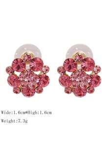 juran 2 件/套迷人玻璃水钻花朵耳钉女士适合日常装饰情人节、妈妈、母亲、母亲节、礼物 - 粉色 - 查看 5