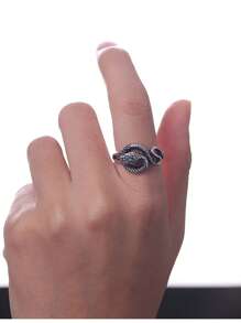 1入組前衛鋅合金蛇設計開口戒指適合男士女士日常裝飾 - 復古銀色 - 查看 3